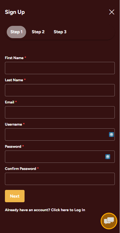 Grande Vegas sign up page